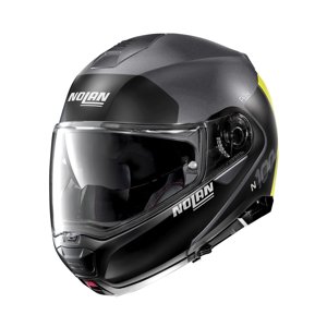 Moto helma Nolan N100-5 Plus Distinctive N-Com P/J  Flat Lava Grey-Yellow  L (59-60)