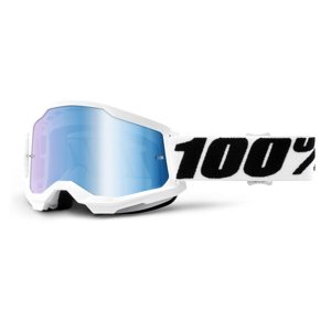 Motokrosové brýle 100% Strata 2 Mirror  Everest bílo-černá, zrcadlové modré plexi