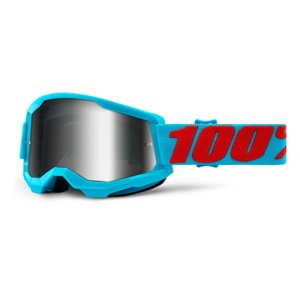 Motokrosové brýle 100% Strata 2 Mirror  Summit tyrkysovo-červená, zrcadlové stříbrné plexi