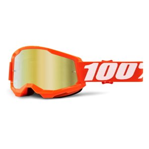 Motokrosové brýle 100% Strata 2 Mirror  Orange oranžová, zrcadlové zlaté plexi