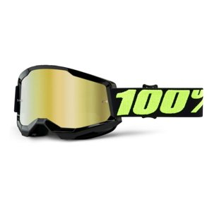 Motokrosové brýle 100% Strata 2 Mirror  Upsol černo-fluo žlutá, zrcadlové zlaté plexi