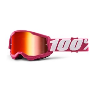 Dětské motokrosové brýle 100% Strata 2 Youth Mirror  Fletcher růžová, zrcadlové červené plexi