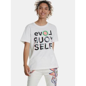 Bílé tričko s potiskem Desigual Love Your Self