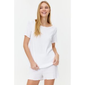 Trendyol White Corduroy T-shirt-Shorts and Knitted Pajamas Set