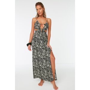 Trendyol Black and White Abstract Pattern Cut Out Detailed Beach Dress