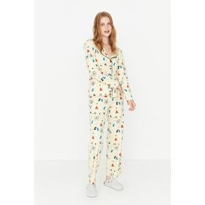Trendyol Multi Color 100% Cotton Printed Shirt-Pants Knitted Pajamas Set