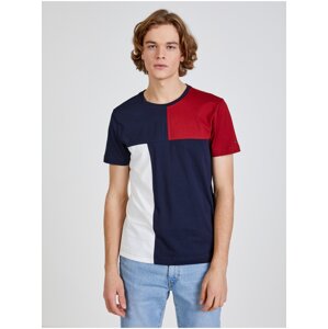 Červeno-bílo-modré pánské tričko Tommy Hilfiger Colorblock - Pánské