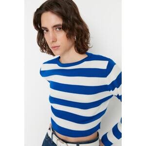 Trendyol Navy Blue Crop Basic Striped Knitwear Sweater