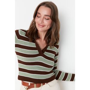 Trendyol Brown Crop Color Block Knitwear Sweater