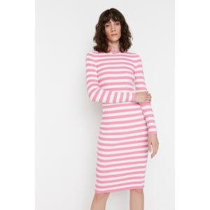 Trendyol Pink Pink Fitted Mini Knitwear Striped Dress