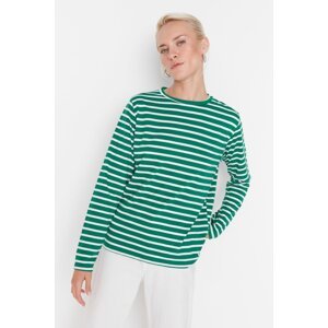 Trendyol Green Striped Regular/Regular Fit Basic Crew Neck Knitted T-Shirt