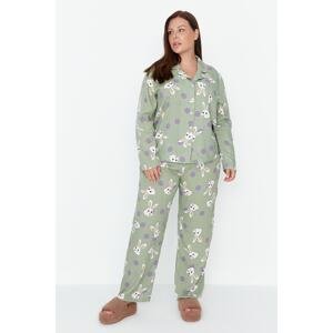 Trendyol Curve Mint Rabbit Printed Woven Pajamas Set