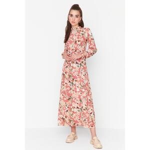 Trendyol Pink Floral Pattern Viscose Dress With Ruffle Detailed Collar