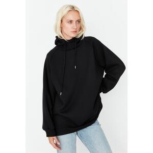 Trendyol Black Oversized Rayon Knitted Knit Sweatshirt With Hoodie