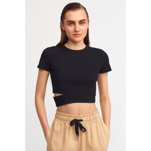 Dilvin 1122 Crew Collar with a Cut Out Short Sleeve Sweater-black