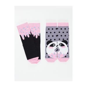 Denokids Panda&Cream Girls' Crewneck Socks 2-Pack