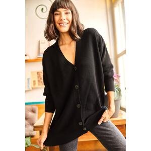 Olalook Women's Black 5 Buttons Soft Textured Oversized Knitwear Cardigan