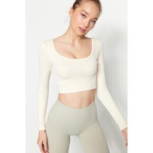Trendyol Beige Seamless/Seamless Crop Extra Stretchy Square Neck Sports Blouse