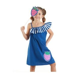 Mushi Girls' Navy Blue Weave Strawberry Dress