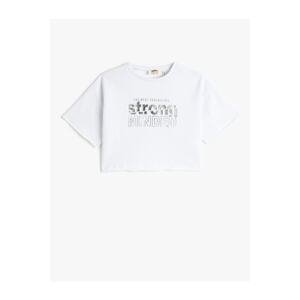 Koton Oversized Crop T-Shirt Printed Short Sleeves Crew Neck Cotton