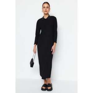 Trendyol Black Polo Neck Corduroy Knitted Dress