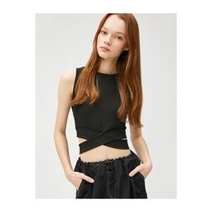 Koton Crop Corduroy Singlets Crew Neck Waist Detail