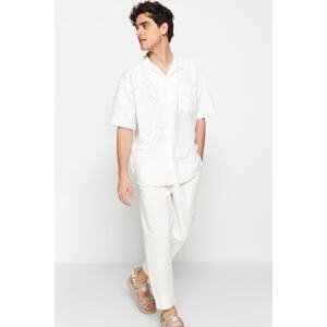 Trendyol Limited Edition Men's White Oversize Brode Block Summer Shirt