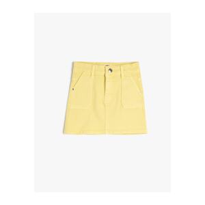Koton Denim Skirt, Mini Size, With Pocket, Cotton, Adjustable Elastic Waist.