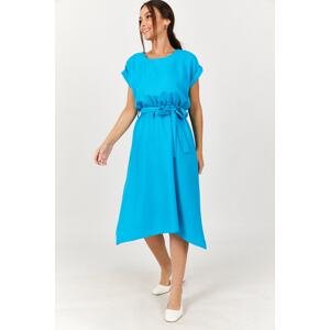 armonika Women's Blue Tie Elastic Waist Dress