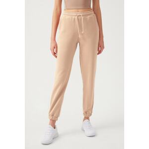 LOS OJOS Women's Beige Elastic Jogger Sweatpants