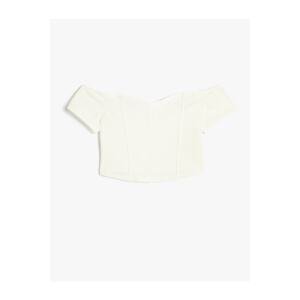 Koton Crop T-Shirt Off Shoulder Corset Detailed Sweetheart Neckline