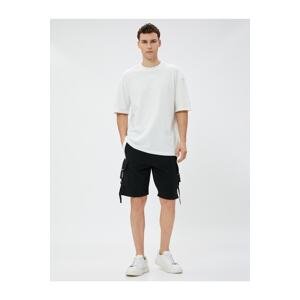 Koton Cargo Shorts Pocketed Buttoned Ribbed Color Contrast