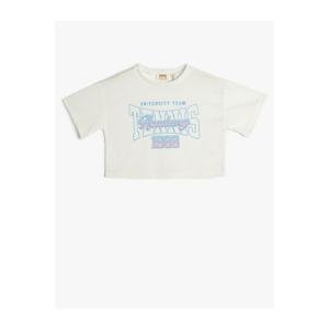 Koton Oversized Crop T-Shirt with Short Sleeves, Crew Neck Printed