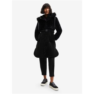 Černý dámský zimní kabát s kožíškem Desigual Sundsvall - Dámské
