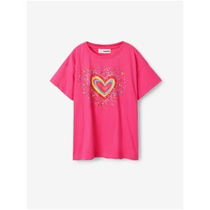 Tmavě růžové holčičí tričko Desigual Heart - Holky