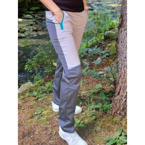Dámské LETNÍ softshellové kalhoty - šedo-šedé s tyrkys doplňky
