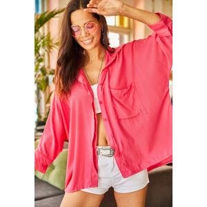 Olalook Women's Fuchsia Loose Shirt with Pocket