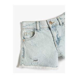Koton Denim Shorts with Pockets Frayed Detailed Tasseled Edges Cotton Adjustable Elastic Waist