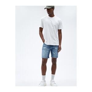 Koton Ripped Denim Shorts With Pocket Detailed Button Button.