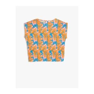 Koton Pleated T-Shirt Floral Pattern Short Sleeve Crew Neck
