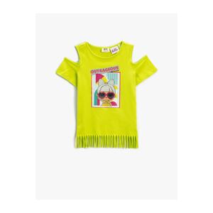 Koton Lol Printed T-Shirt with Tassels Licensed Window Detail Cotton.