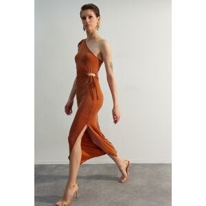 Trendyol Cinnamon One-Shoulder Detailed Elegant Evening Dress