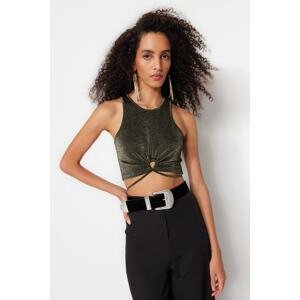 Trendyol Bronze Crop Knitted Sparkly Tapered Blouse