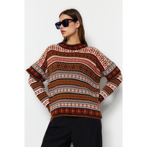 Trendyol Camel Patterned Detailed Knitwear Sweater