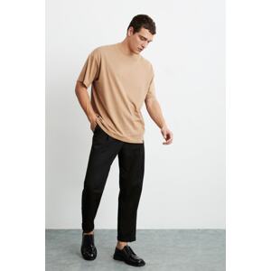 GRIMELANGE Jett Men's Oversize Fit 100% Cotton Thick Textured Brown T-shirt