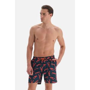 Dagi Navy blue-orange Lobster Patterned Medium Swim Shorts