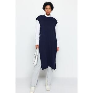 Trendyol Navy Blue Long Knitwear Sweater with slits in the sides