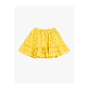Koton Midi Skirt with Scalloped Elastic Waist Ruffled Cotton