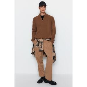 Trendyol Men's Camel Regular Fit Half Turtleneck Zippered Sweater