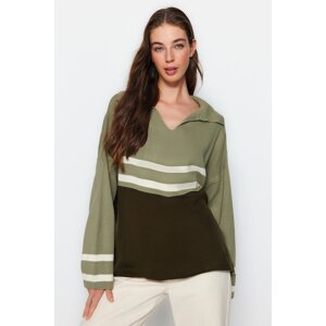 Trendyol Khaki Wide Fit Polo Collar Knitwear Sweater